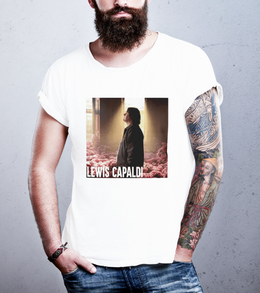 Lewis Capaldi Standing In Floral Scene With Sunlight In Concert Photo T-Shirt