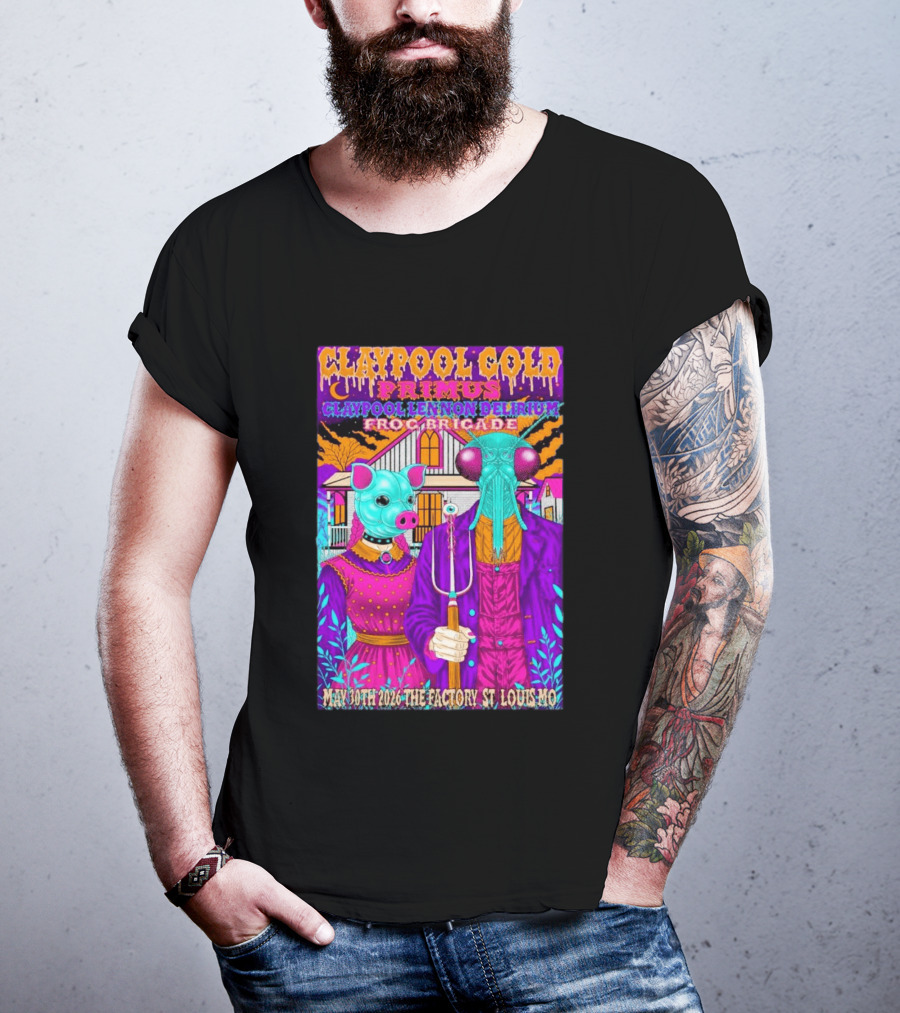 Claypool Gold Primus Lennon Delirium Frog Brigade Concert May 30th 2026 St Louis Mo T-Shirt