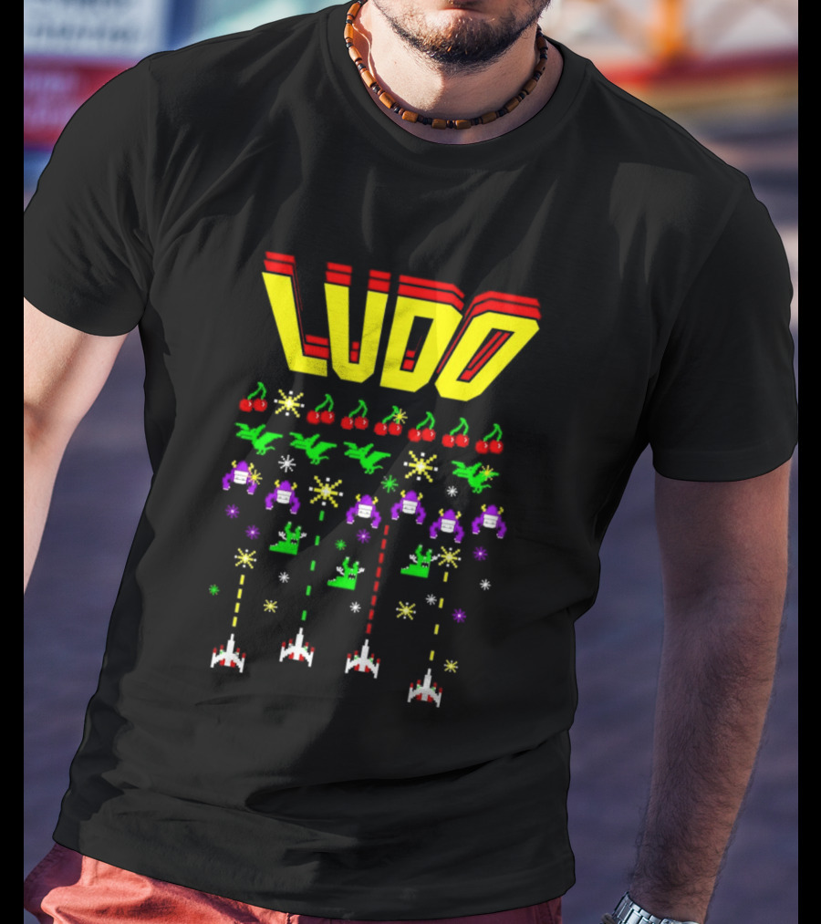 Ludo Arcade Halludoween 2026 Retro Gaming Cherries Spaceships T-Shirt