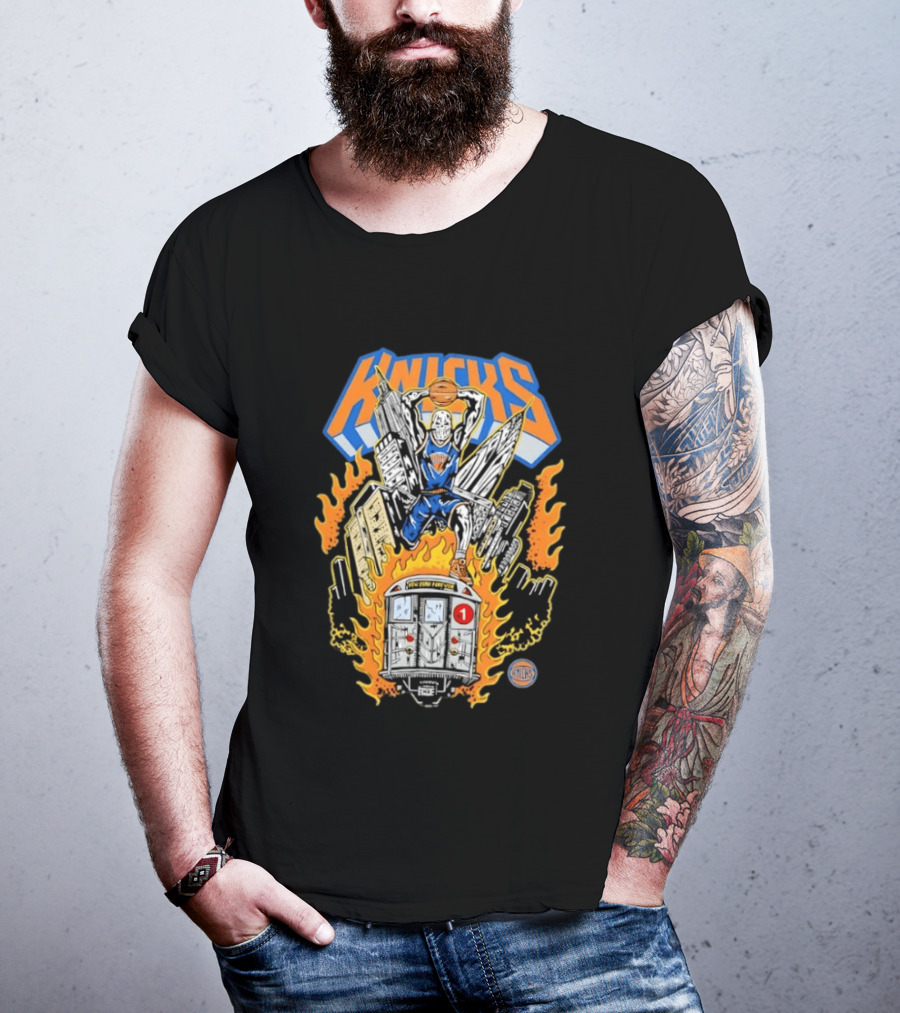 New York Knicks NBA Empire State Building Chrysler Building New York City Subway Basketball T-Shirt