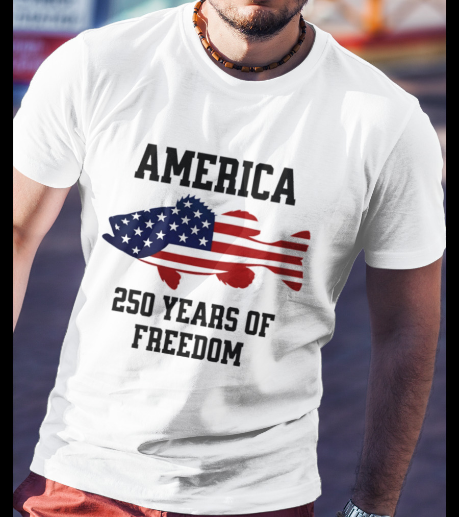 America Flag Bass Fishing 250 Years Of Freedom Celebration T-Shirt