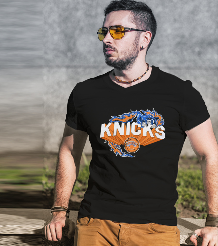 Knicks Basketball Team Flame Graphic New York Knicks NBA T-Shirt