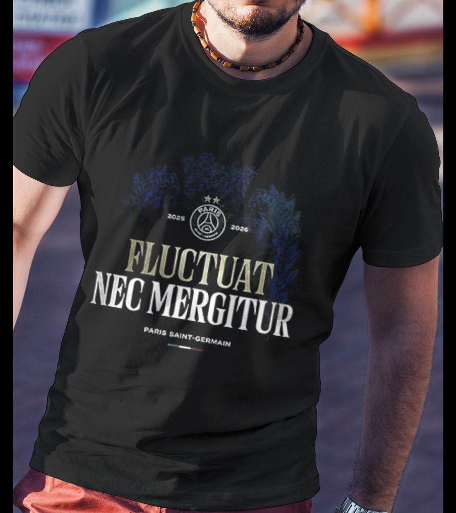 Paris Saint Germain 2025 2026 Fluctuat Nec Mergitur Badge Blue Brushstroke T-Shirt