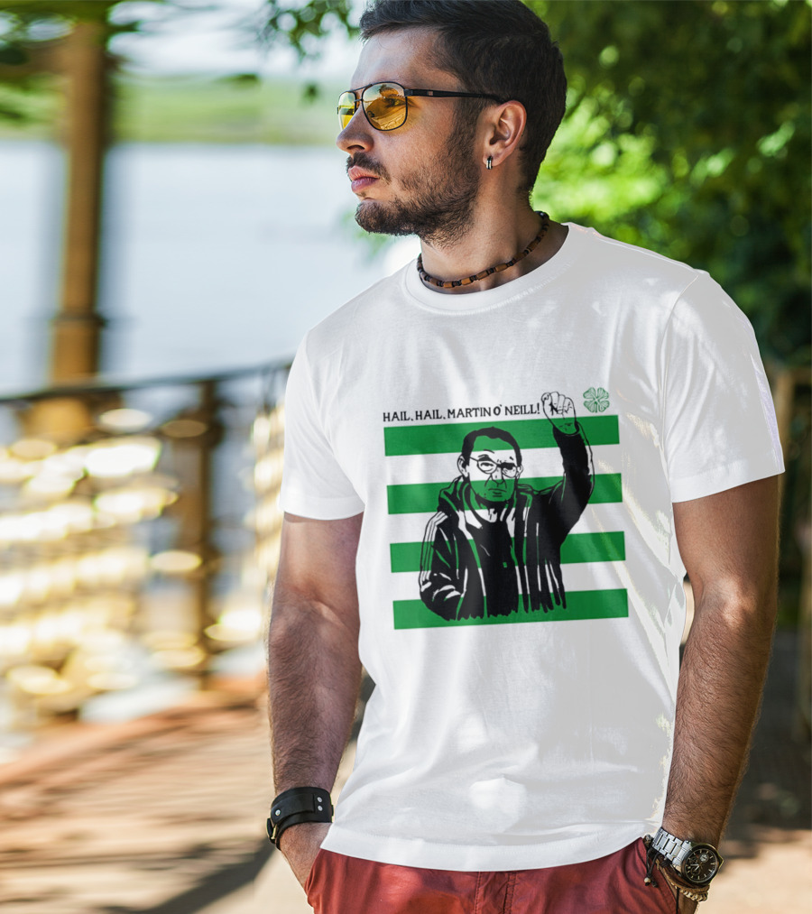 Hail Hail Martin O Neill Iconic Gesture Four Leaf Clover Stripes T-Shirt