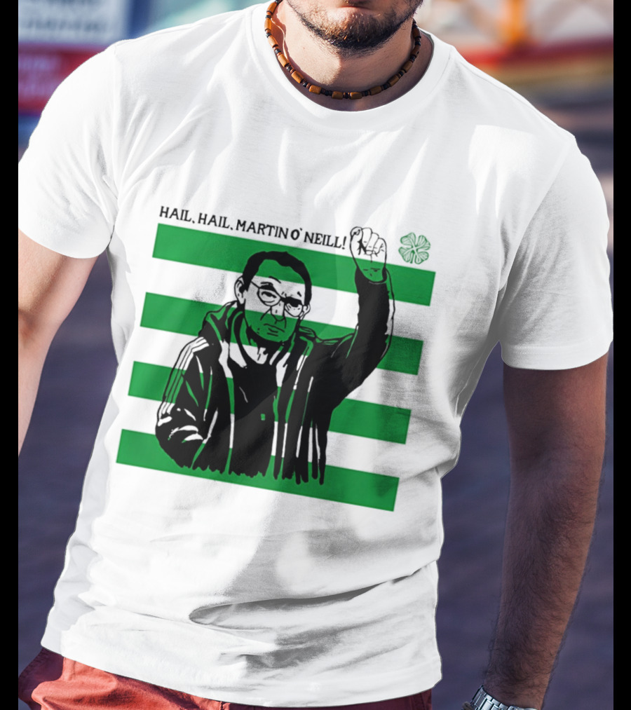 Hail Hail Martin O Neill Iconic Gesture Four Leaf Clover Stripes T-Shirt