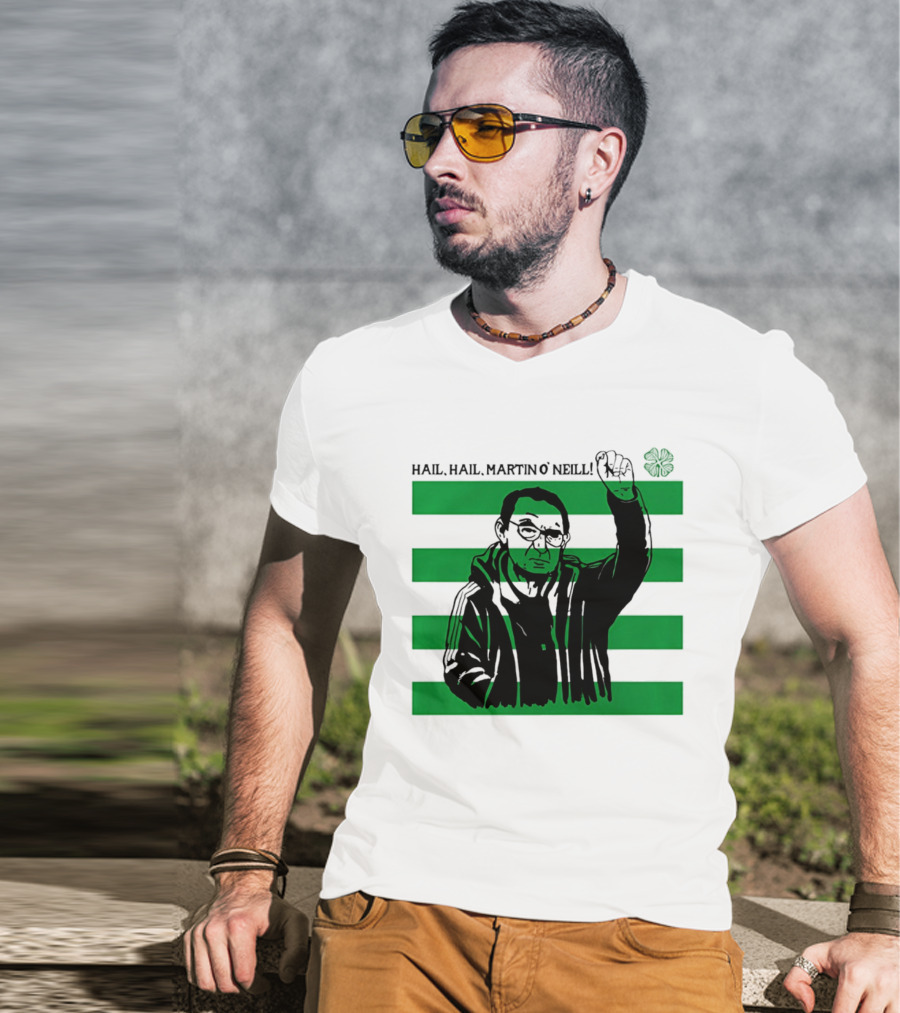 Hail Hail Martin O Neill Iconic Gesture Four Leaf Clover Stripes T-Shirt