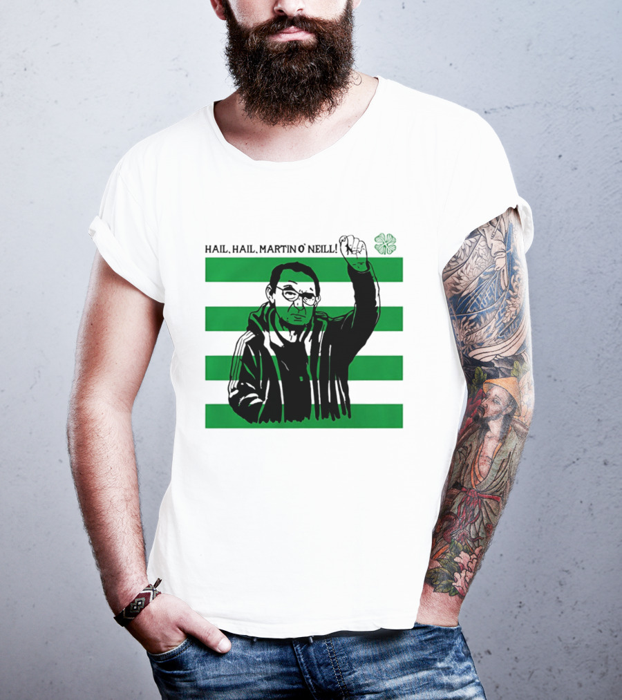 Hail Hail Martin O Neill Iconic Gesture Four Leaf Clover Stripes T-Shirt