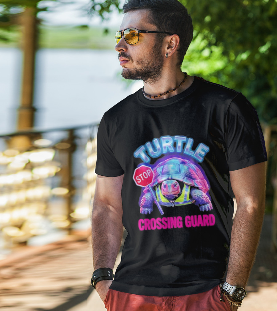 Turtle Stop Crossing Guard Neon Vibe T-Shirt