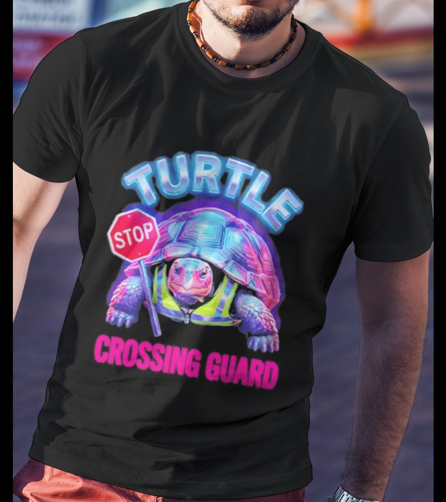 Turtle Stop Crossing Guard Neon Vibe T-Shirt