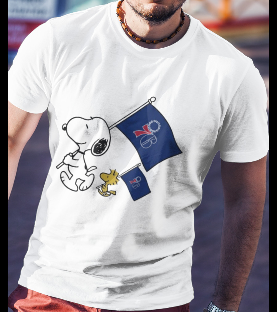 NBA Philadelphia 76ers Snoopy Woodstock Flag Peanuts Basketball T-Shirt