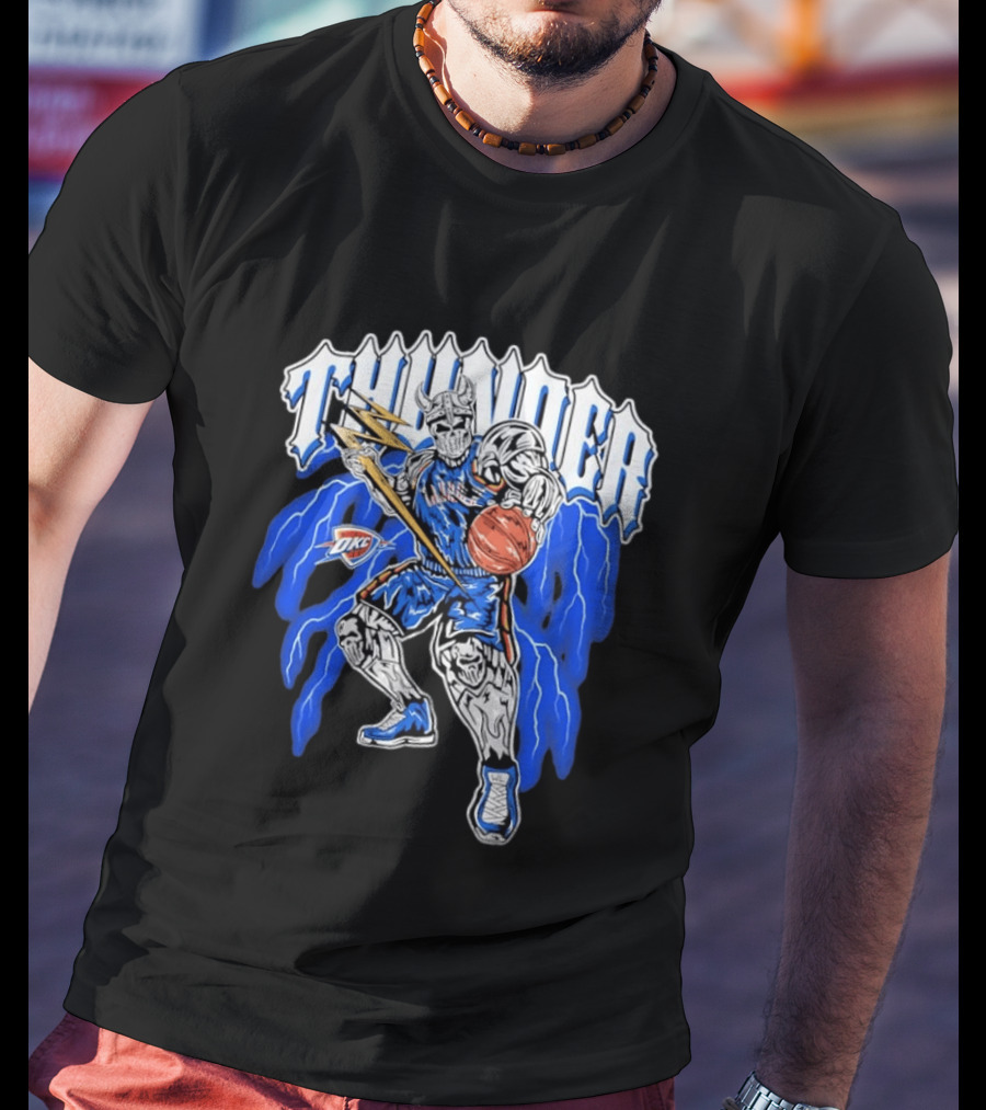 THUNDER Viking Skeleton NBA Basketball Player OKC Oklahoma City T-Shirt