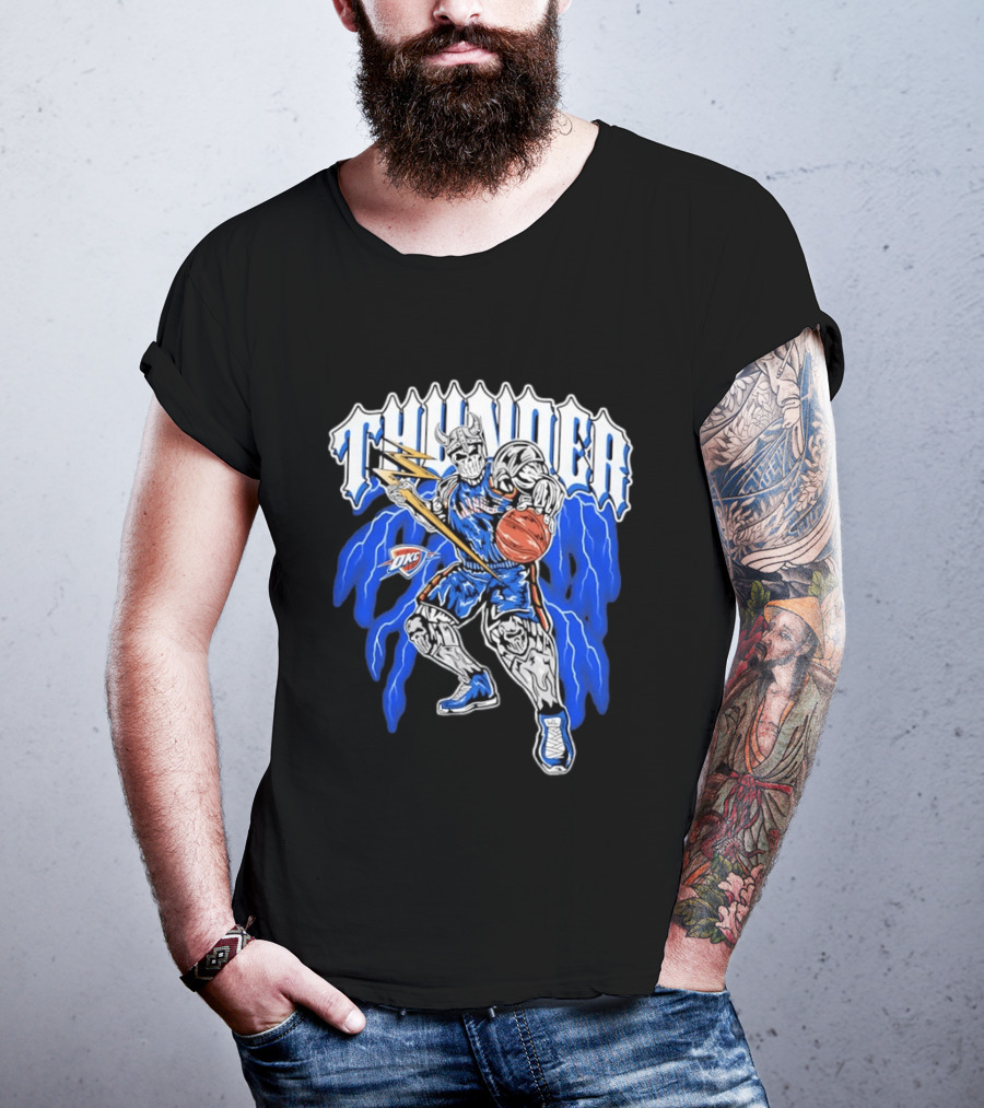 THUNDER Viking Skeleton NBA Basketball Player OKC Oklahoma City T-Shirt