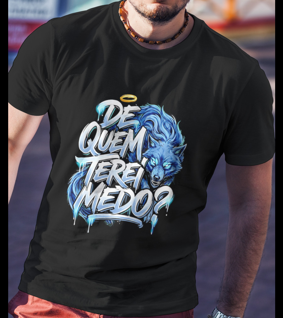 De Quem Terei Medo Blue Wolf Halo Icy Effect T-Shirt