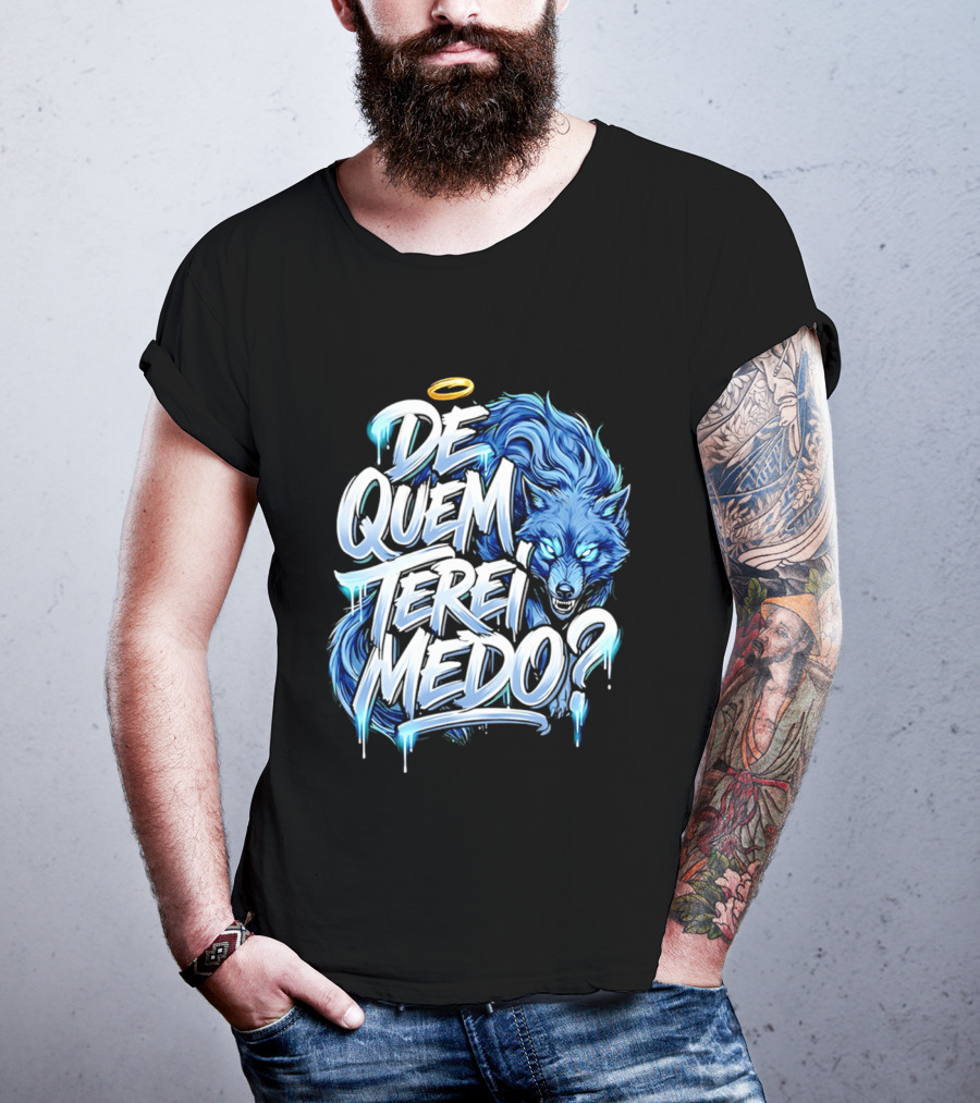 De Quem Terei Medo Blue Wolf Halo Icy Effect T-Shirt