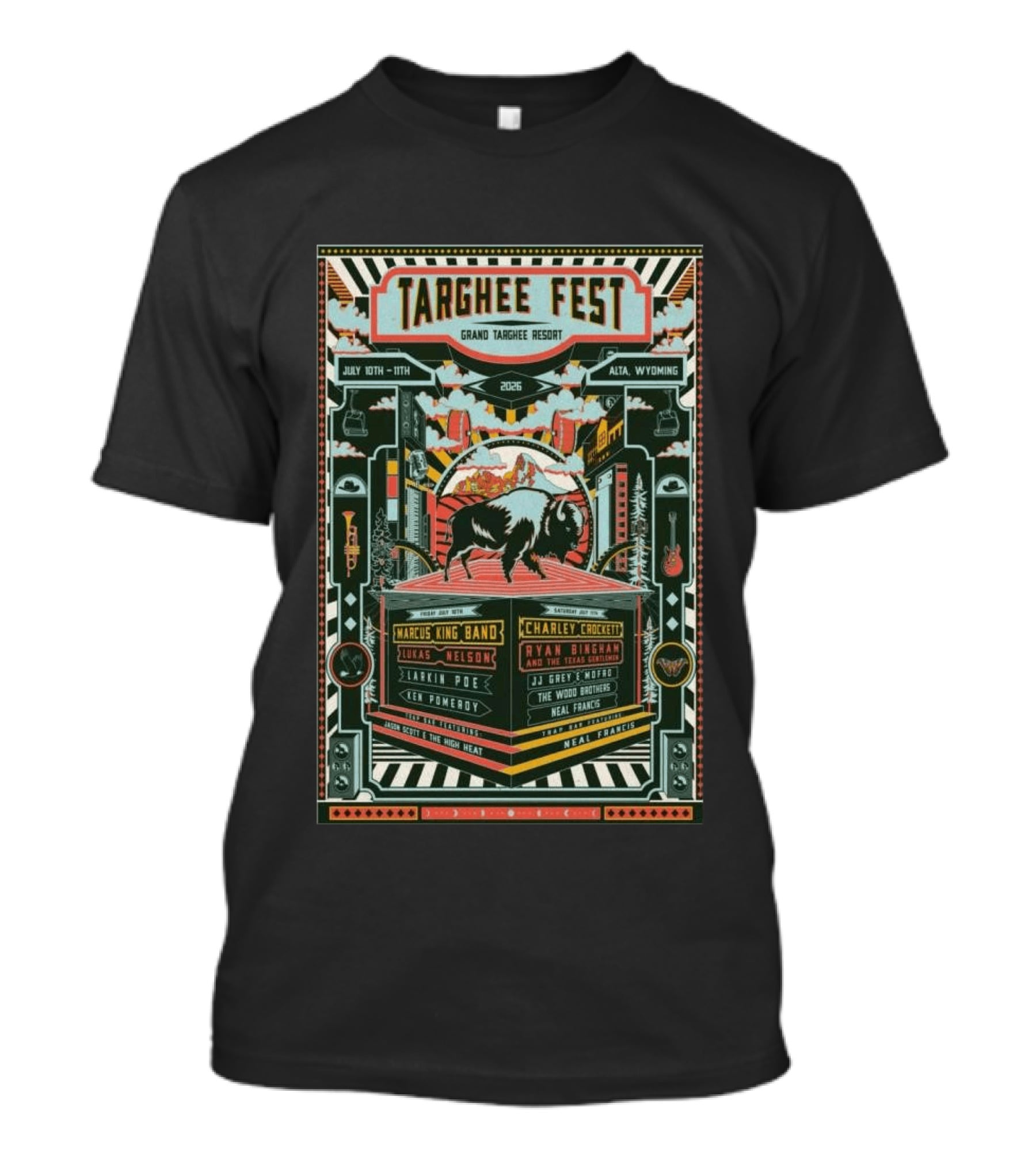 Targhee Fest 2026 Grand Targhee Resort Alta Wyoming Marcus King Band Charley Crockett Ryan Bingham T-Shirt