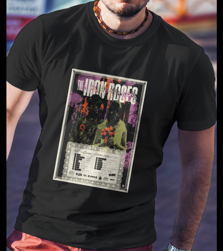 The Iron Roses Tour Europe 2026 October Dates With Gas Masks And Roses T-Shirt