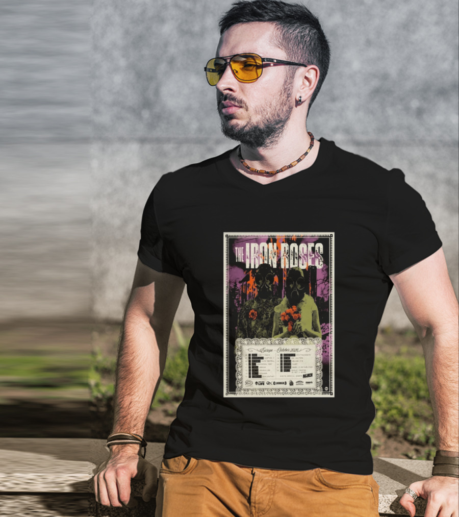 The Iron Roses Tour Europe 2026 October Dates With Gas Masks And Roses T-Shirt