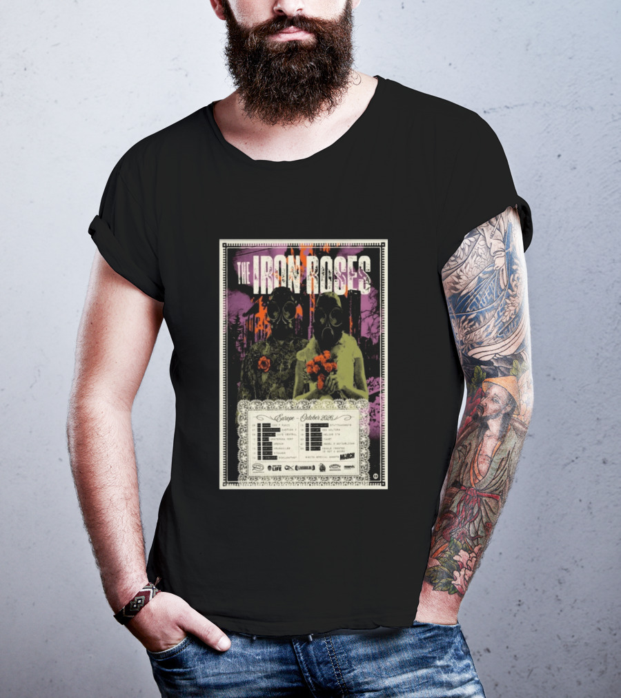 The Iron Roses Tour Europe 2026 October Dates With Gas Masks And Roses T-Shirt