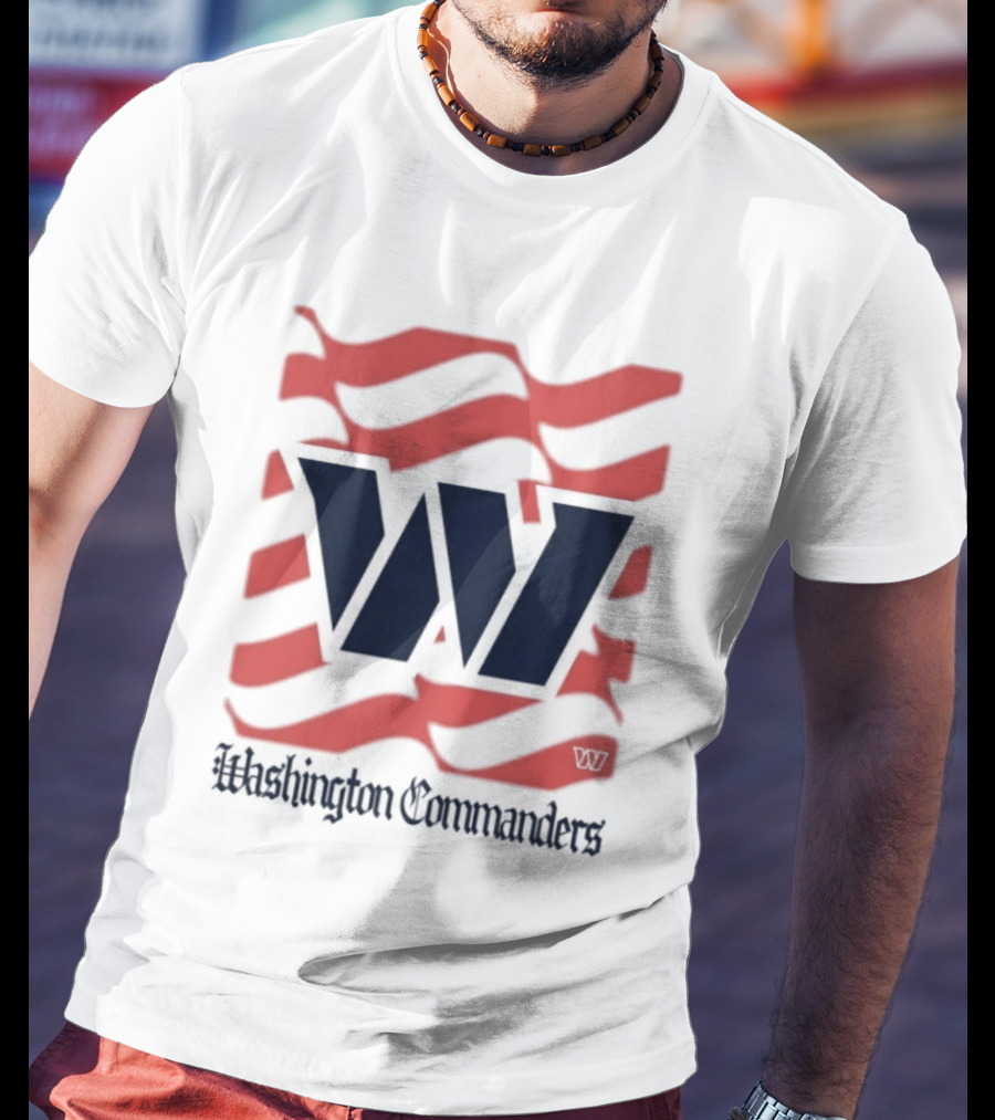 Washington Commanders W American Flags Red Stripes T-Shirt