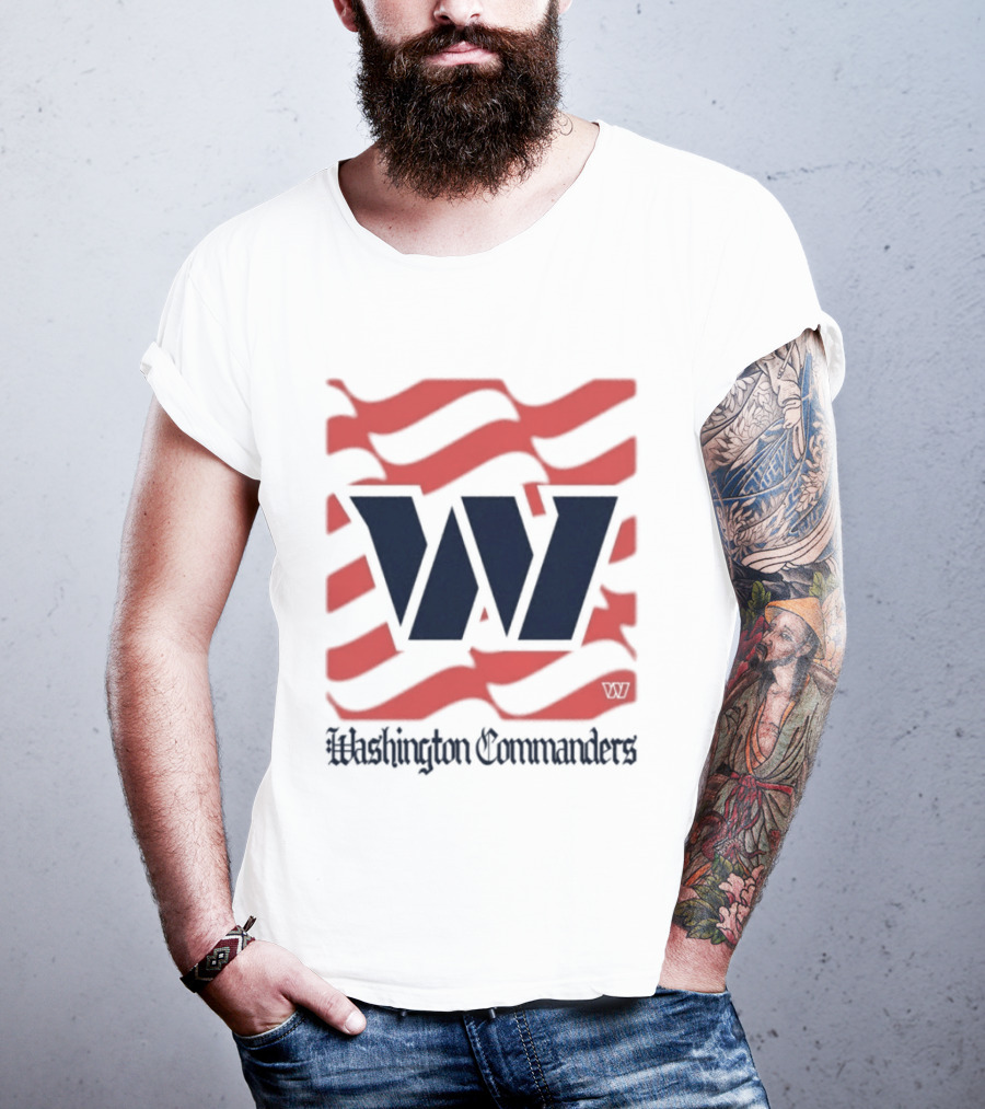 Washington Commanders W American Flags Red Stripes T-Shirt