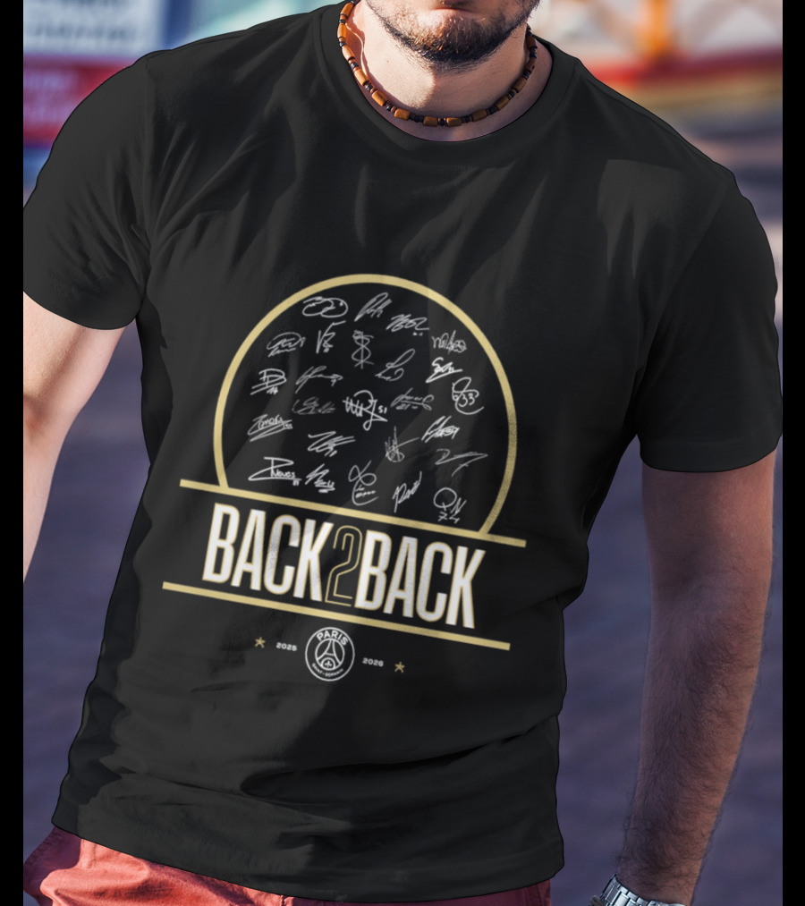 Paris Saint Germain Back 2 Back 2025 2026 Mbappe 7 Hakimi 2 Zaire Emery 33 Vitinha 28 Signatures T-Shirt