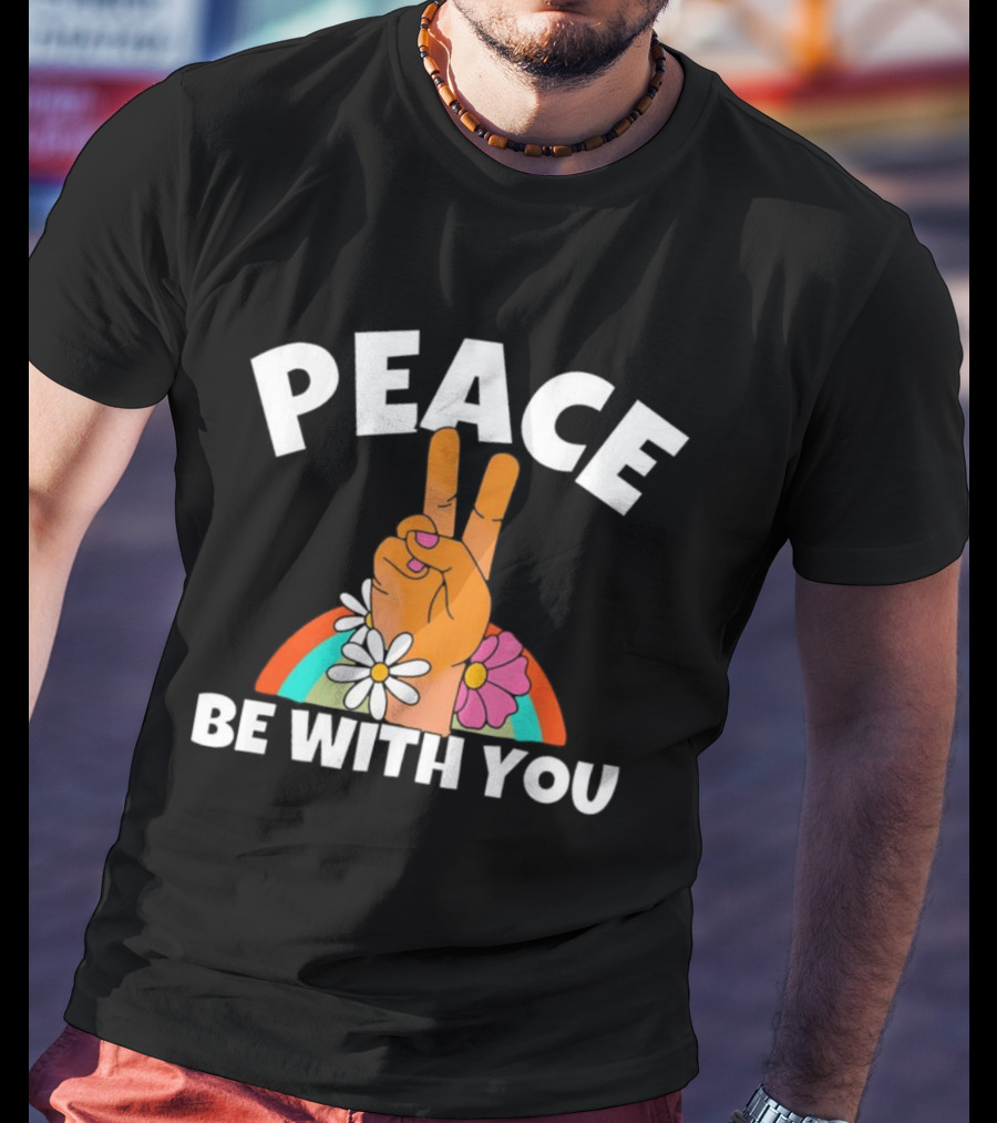 Peace Be With You Hand Peace Sign Floral T-Shirt