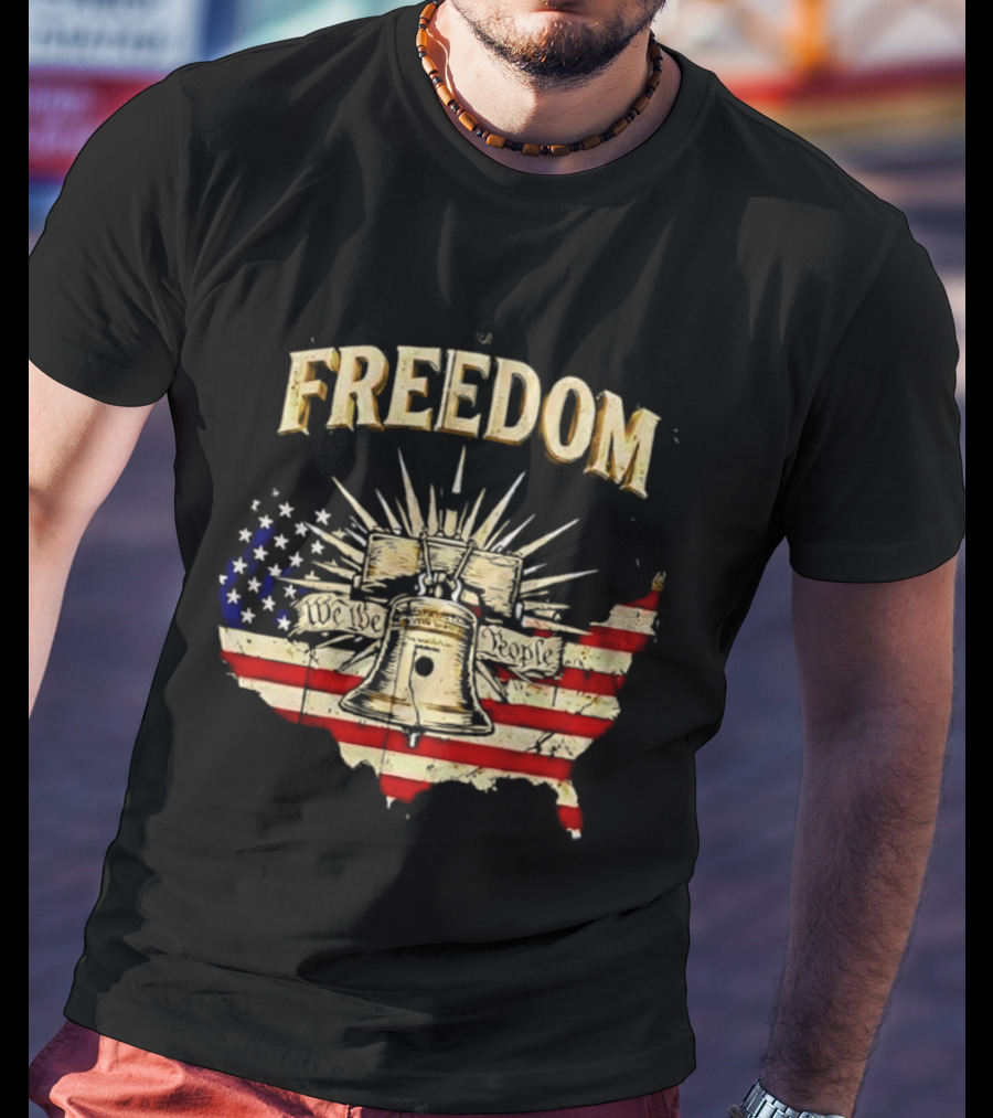 Freedom Liberty Bell American Flag Map United States Vintage Patriotic T-Shirt