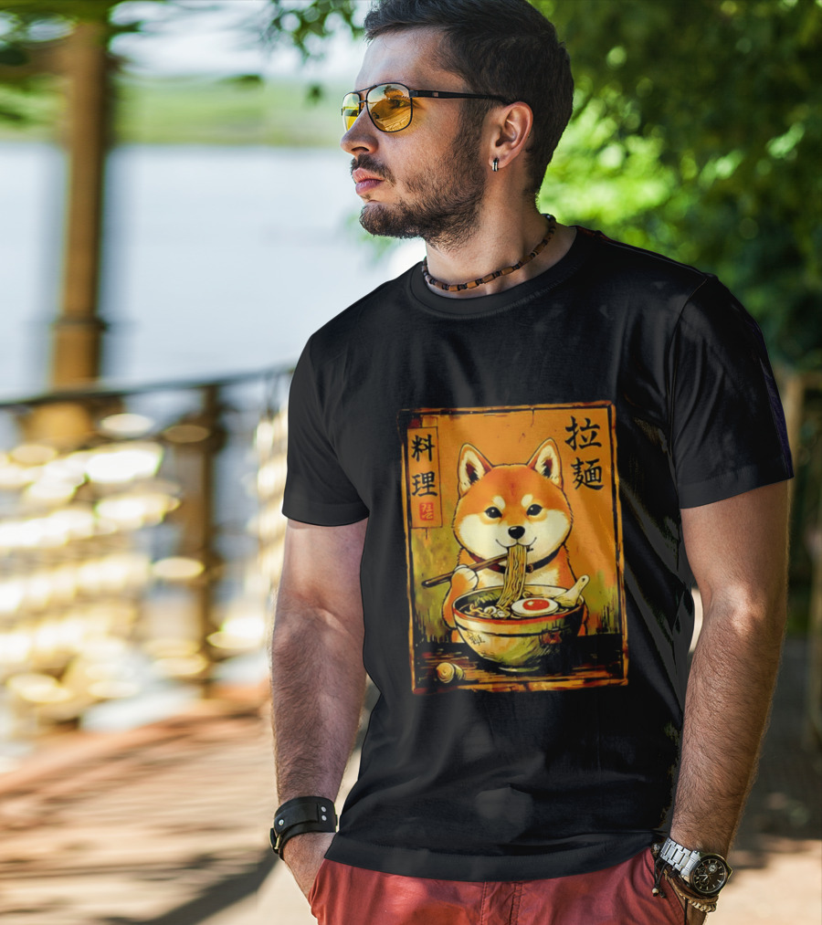 Shiba Inu Ramen Noodles Japanese Kanji T-Shirt