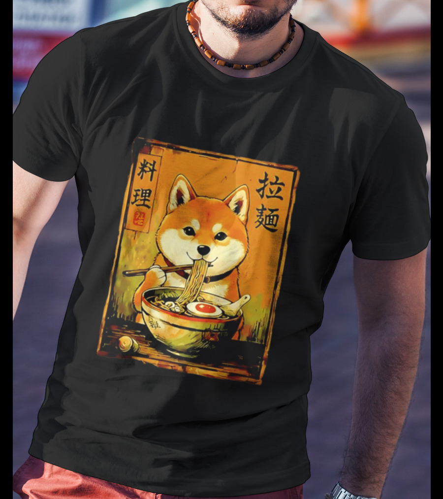 Shiba Inu Ramen Noodles Japanese Kanji T-Shirt