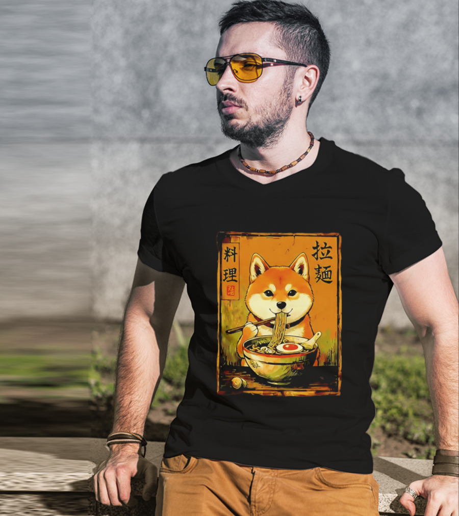 Shiba Inu Ramen Noodles Japanese Kanji T-Shirt