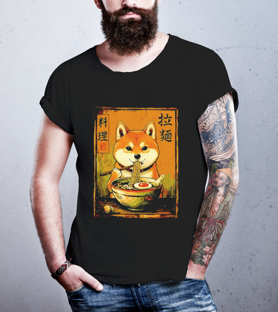 Shiba Inu Ramen Noodles Japanese Kanji T-Shirt