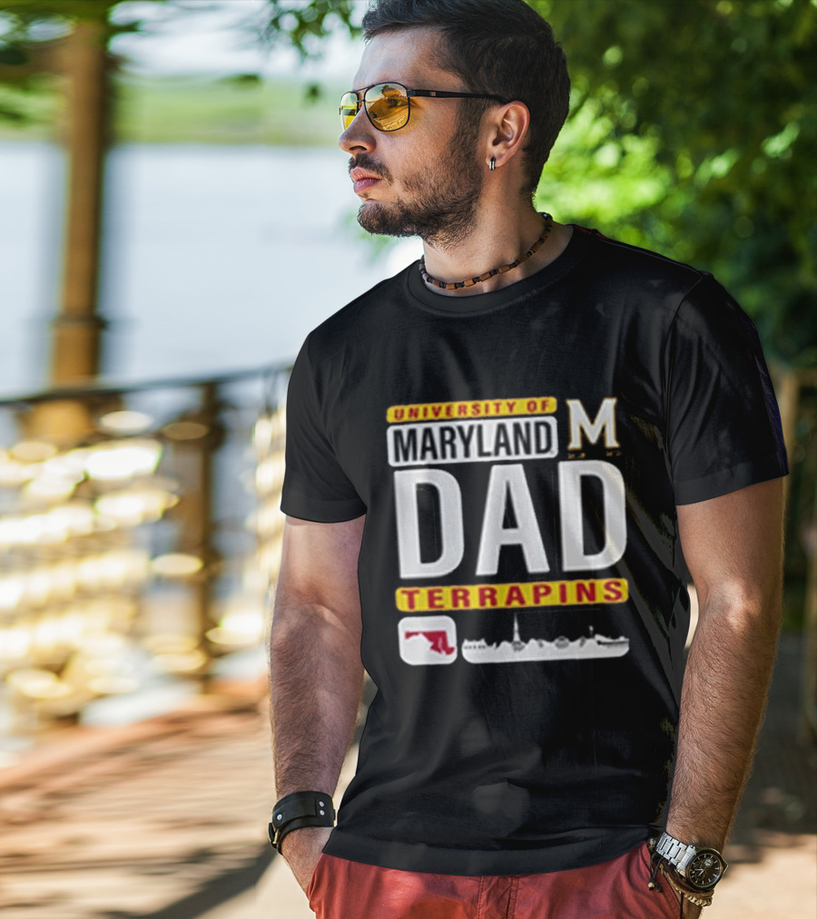 University Of Maryland Terrapins Dad With State Outline And Script T-Shirt