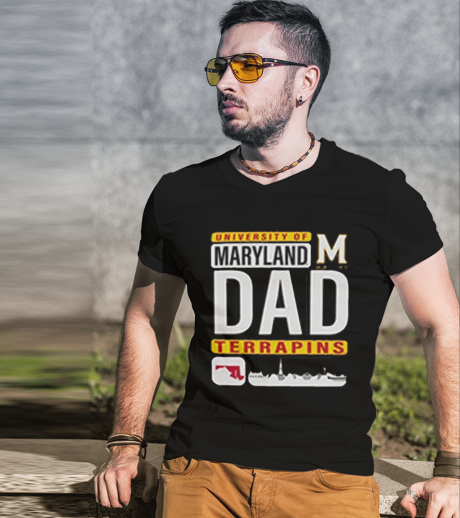 University Of Maryland Terrapins Dad With State Outline And Script T-Shirt