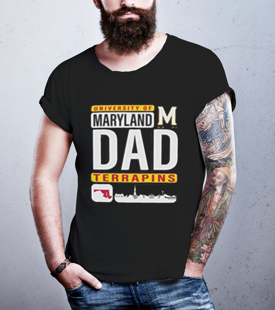 University Of Maryland Terrapins Dad With State Outline And Script T-Shirt