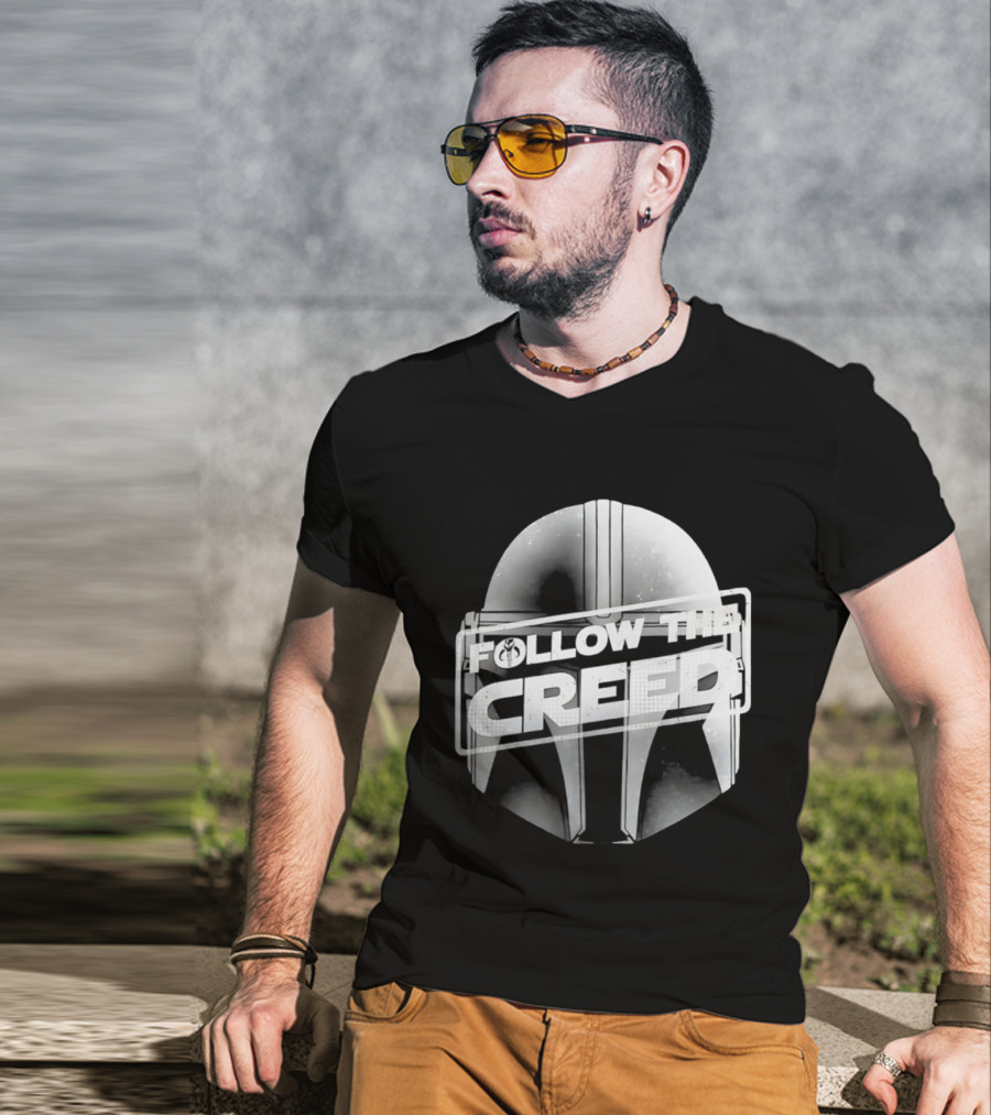 Mandalorian Helmet Follow The Creed Star Wars T-Shirt