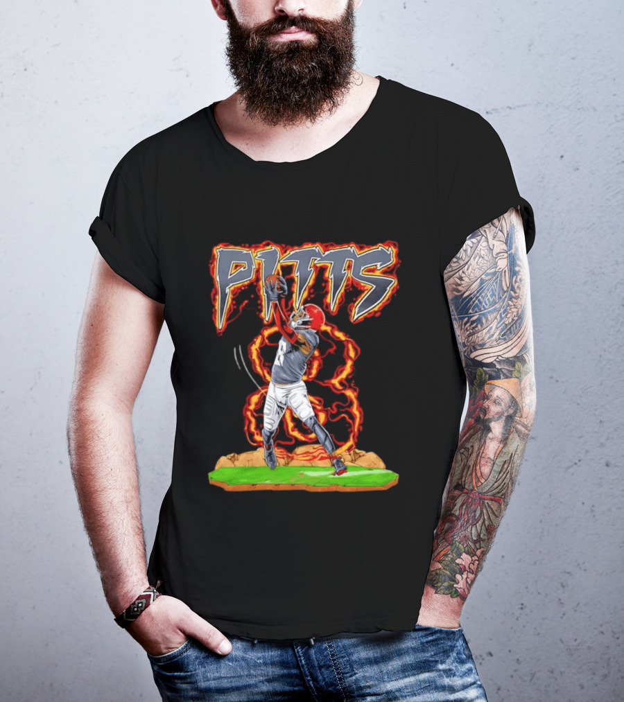 Pitts Football Player Catching Ball With Flames In Dynamic Action Scene T-Shirt