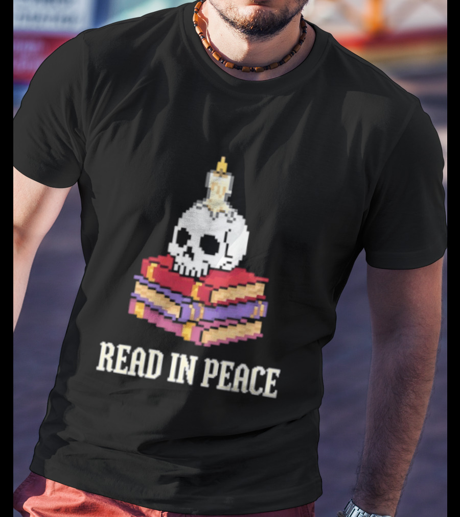 Skull Candle Stack Of Books Read In Peace T-Shirt
