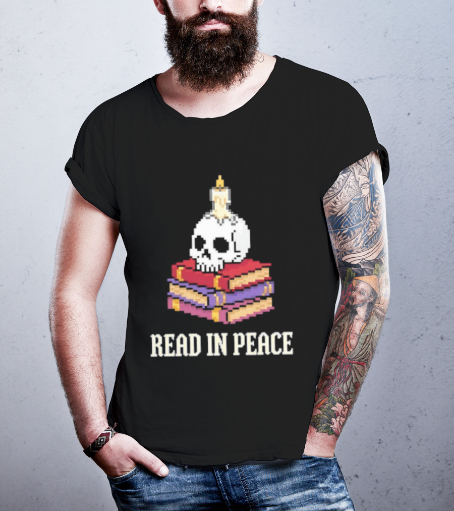Skull Candle Stack Of Books Read In Peace T-Shirt