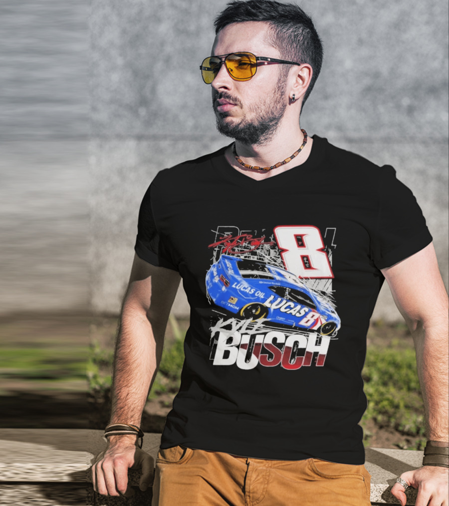 Kyle Busch Lucas Oil #8 Racing Car Red 2 Spot T-Shirt