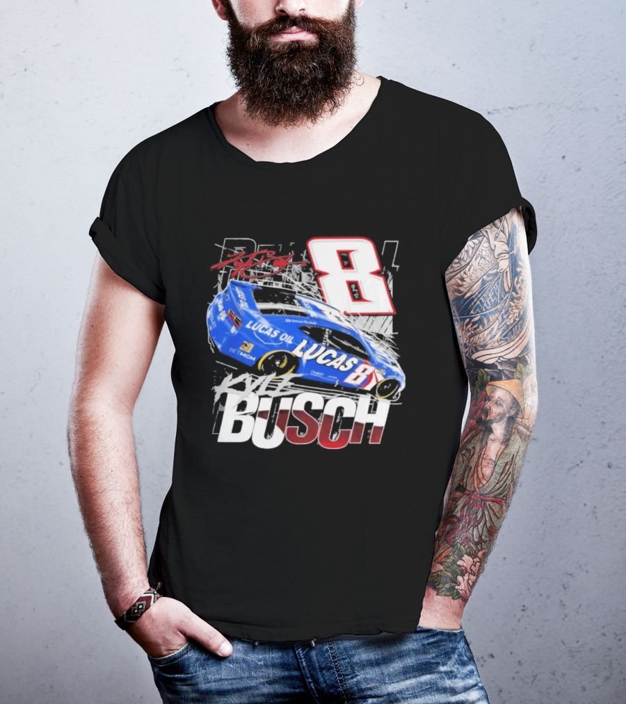 Kyle Busch Lucas Oil #8 Racing Car Red 2 Spot T-Shirt