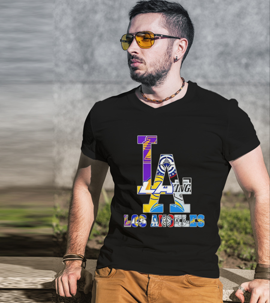 LA Los Angeles Lakers Dodgers Kings Rams Chargers Logos T-Shirt