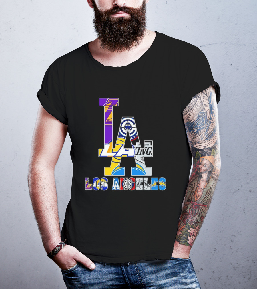 LA Los Angeles Lakers Dodgers Kings Rams Chargers Logos T-Shirt