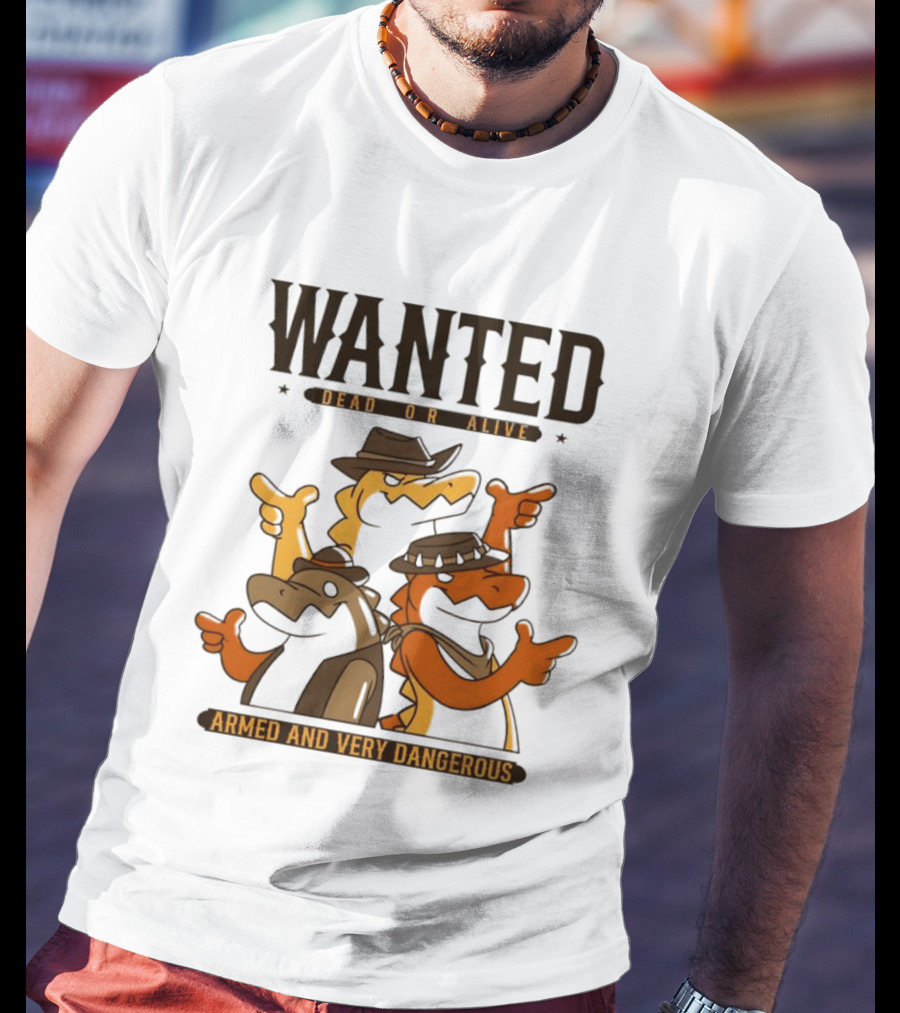 Wanted Dead Or Alive Alligator Cowboy Trio Armed And Very Dangerous T-Shirt