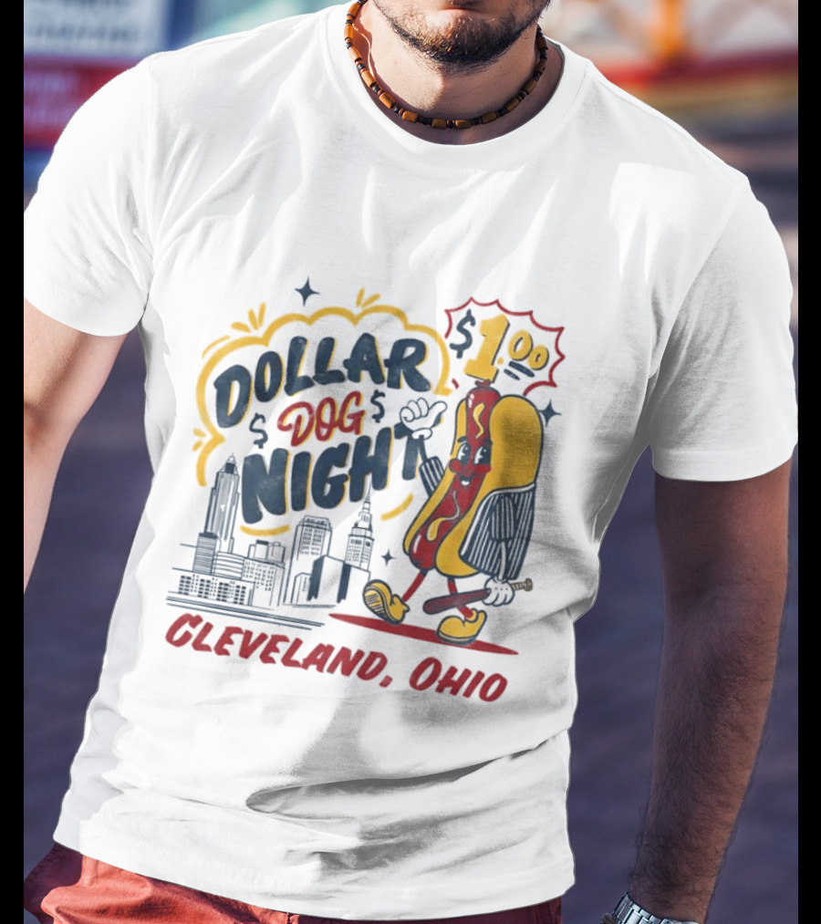 Cleveland Ohio Dollar Dog Night Baseball Skyline Hot Dog 1 Dollar T-Shirt
