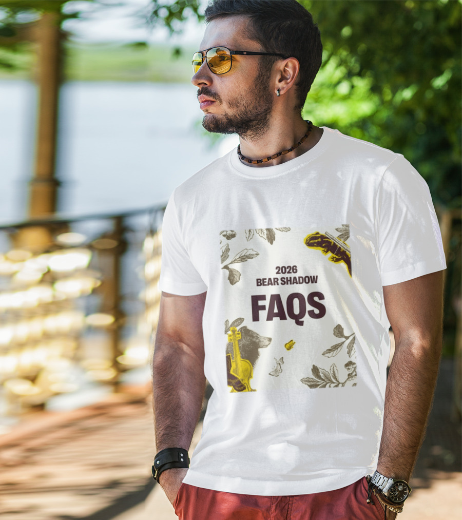 2026 Bear Shadow FAQs Music Festival Forest Animals Instruments T-Shirt