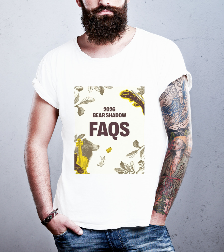 2026 Bear Shadow FAQs Music Festival Forest Animals Instruments T-Shirt