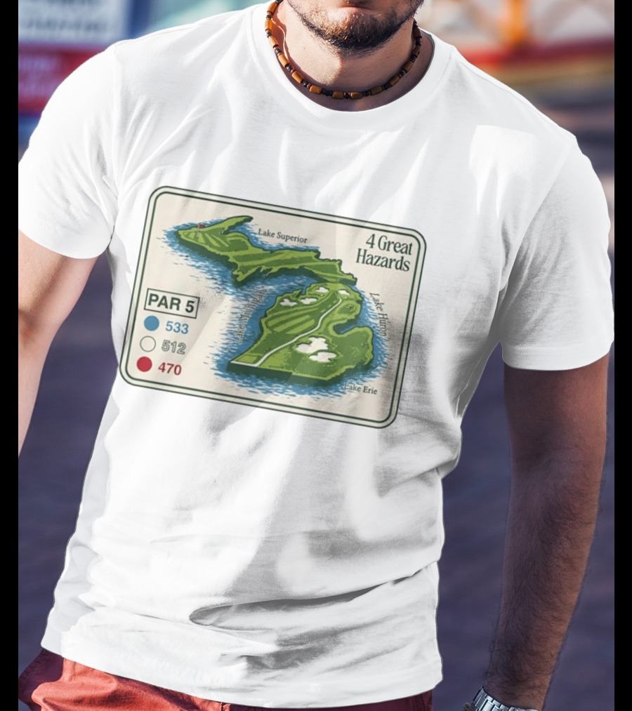 Michigan Golf Par 5 Course Map With 4 Great Hazards Lake Superior Huron Erie T-Shirt