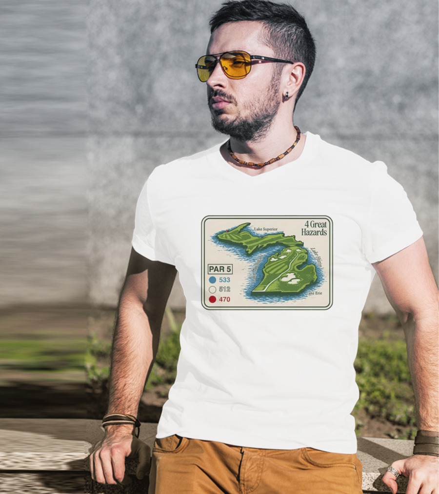 Michigan Golf Par 5 Course Map With 4 Great Hazards Lake Superior Huron Erie T-Shirt