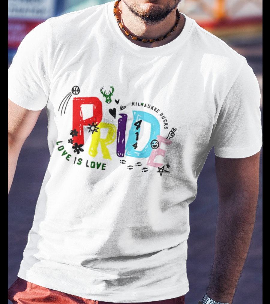 Milwaukee Bucks Pride Love Is Love Rainbow 414 T-Shirt