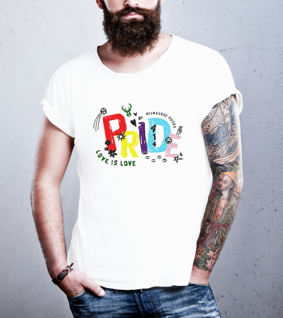Milwaukee Bucks Pride Love Is Love Rainbow 414 T-Shirt